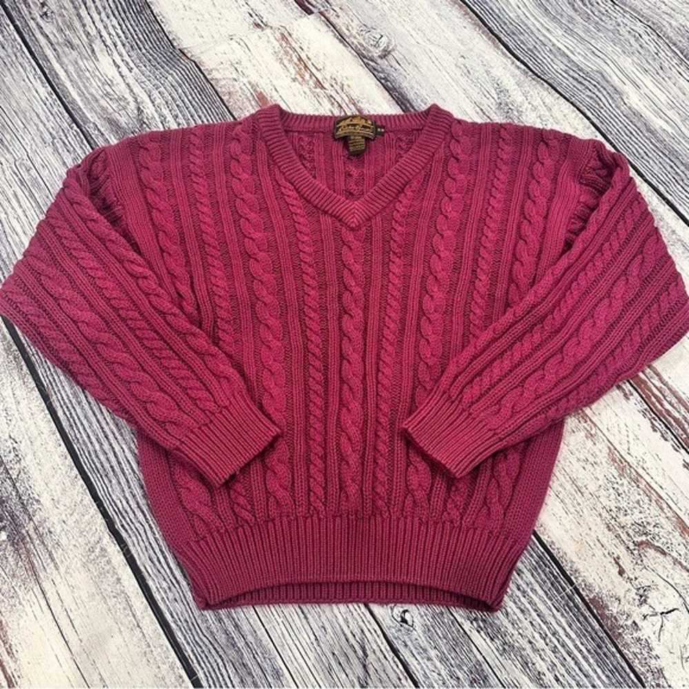 Vintage Eddie Bauer Chunky Cable Cotton Knit Purp… - image 1