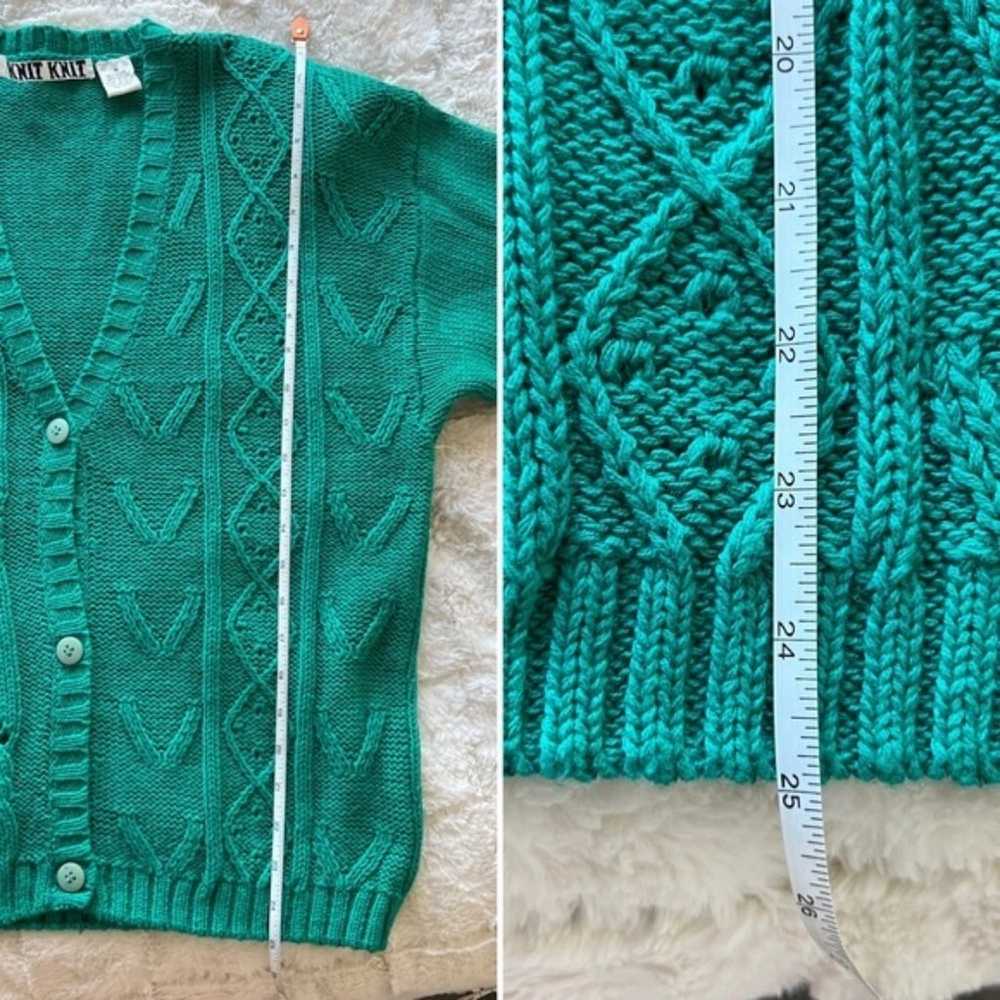 Vintage Knit Knit Green Cardigan Sweater M - image 10