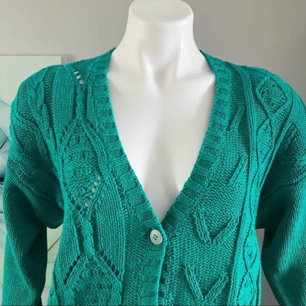 Vintage Knit Knit Green Cardigan Sweater M - image 2