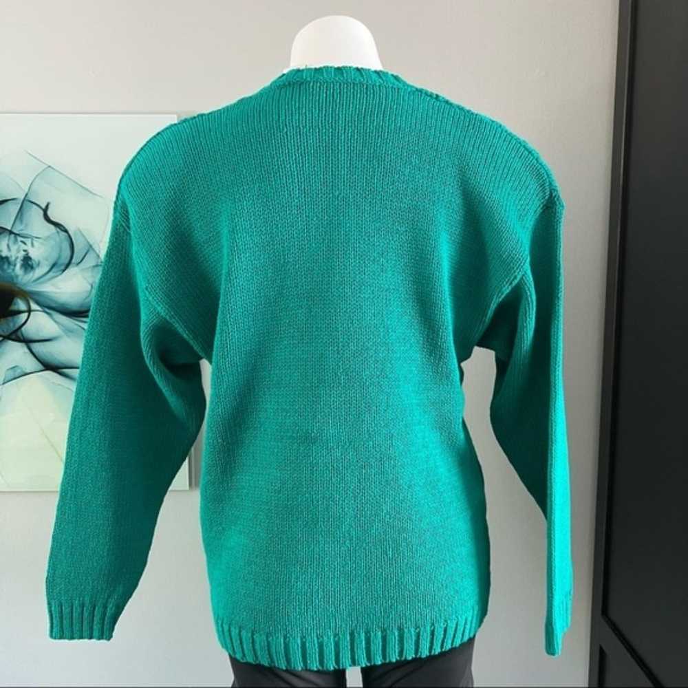 Vintage Knit Knit Green Cardigan Sweater M - image 3