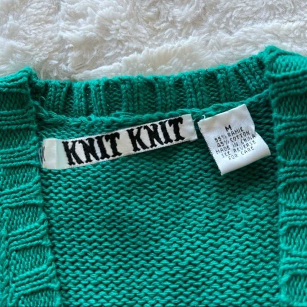 Vintage Knit Knit Green Cardigan Sweater M - image 7