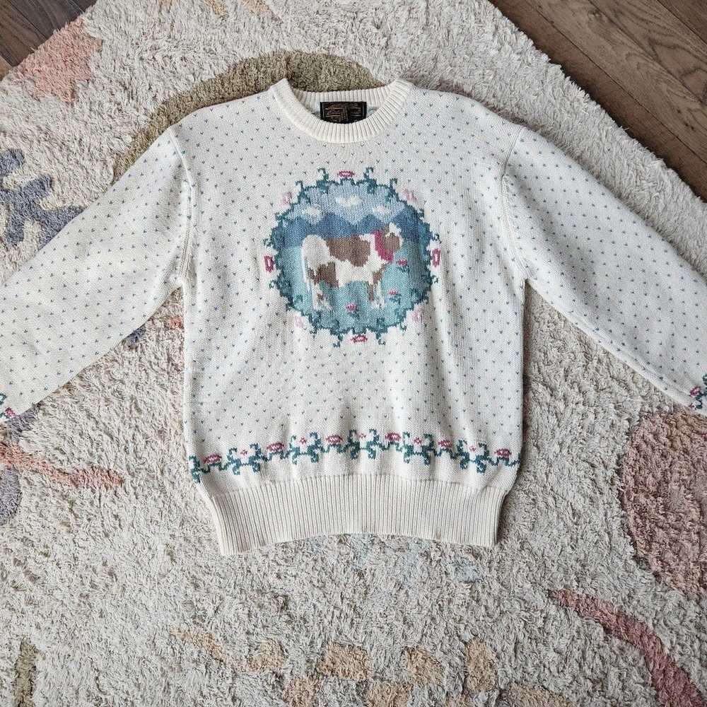 Eddie Bauer Vintage Coquette cow Sweater - image 2