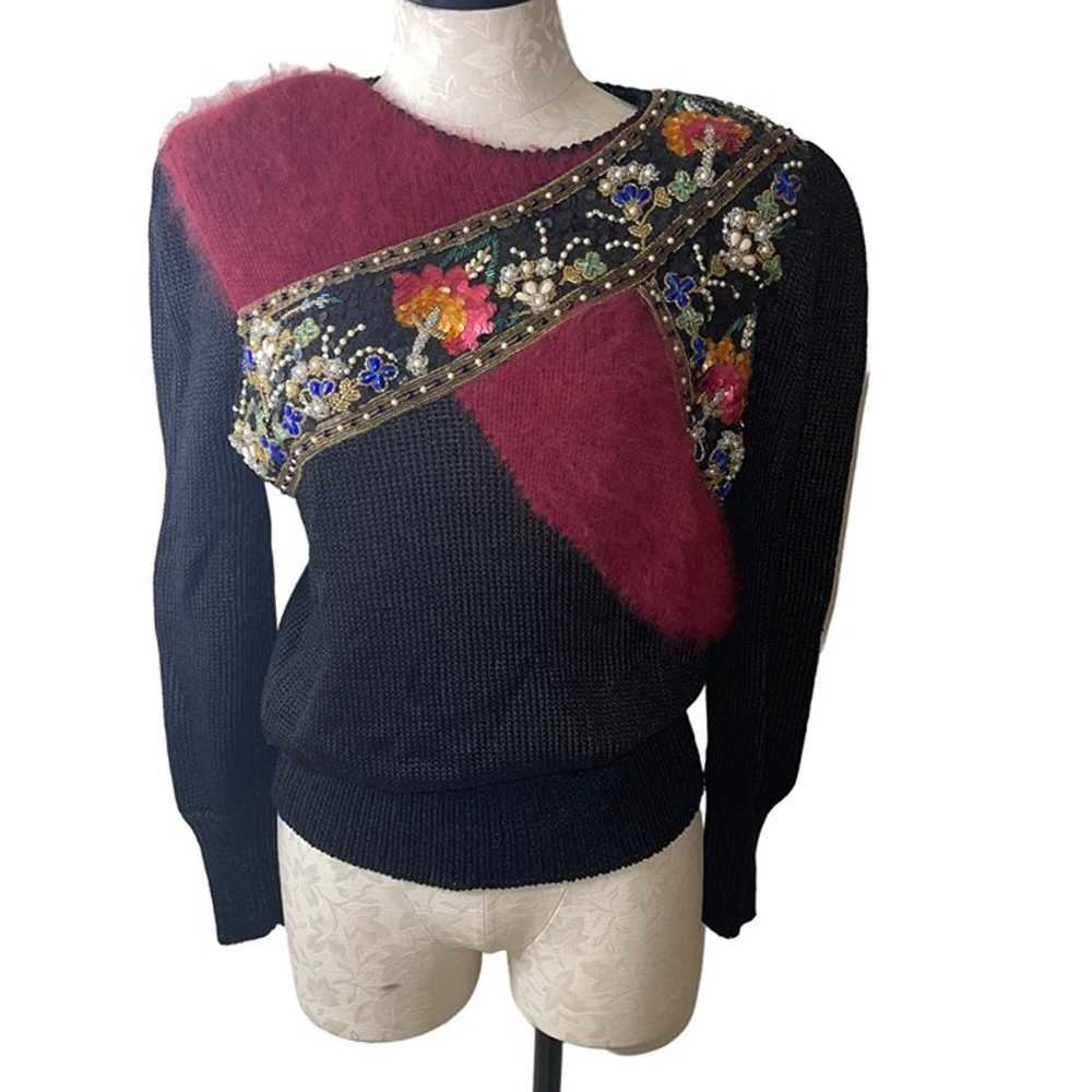 Elizabeth Vintage Womens Sweater Size Medium Blac… - image 1