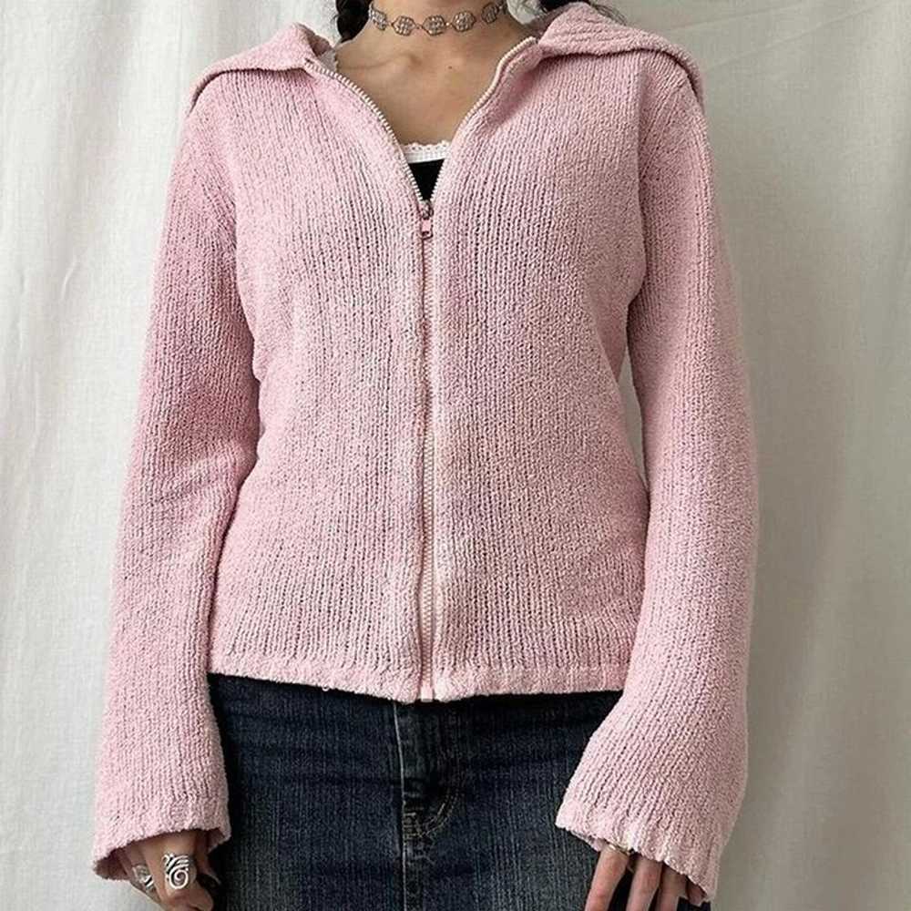 pink knitted cardigan with chunky collar - image 1