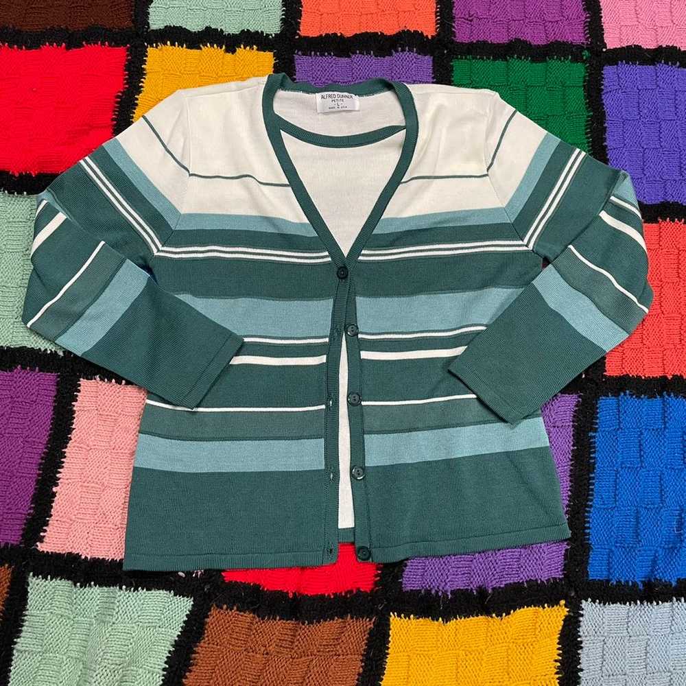 Vintage 90s Alfred Dunner Petite Green Striped Ca… - image 1