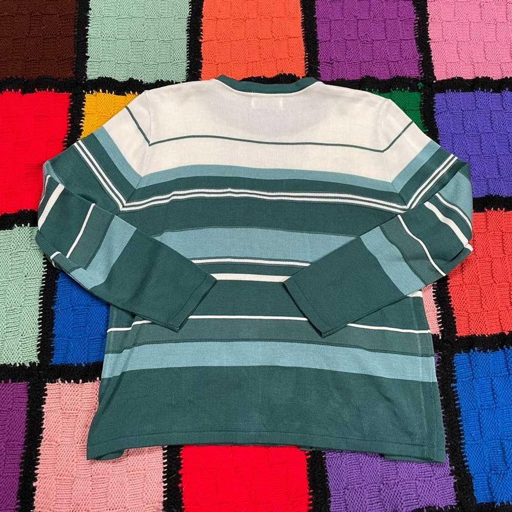 Vintage 90s Alfred Dunner Petite Green Striped Ca… - image 2