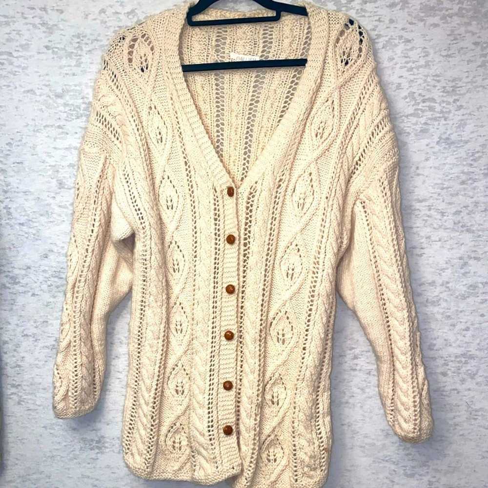 Chunky Cable Knit Cream Cardigan Sweater with Woo… - image 1