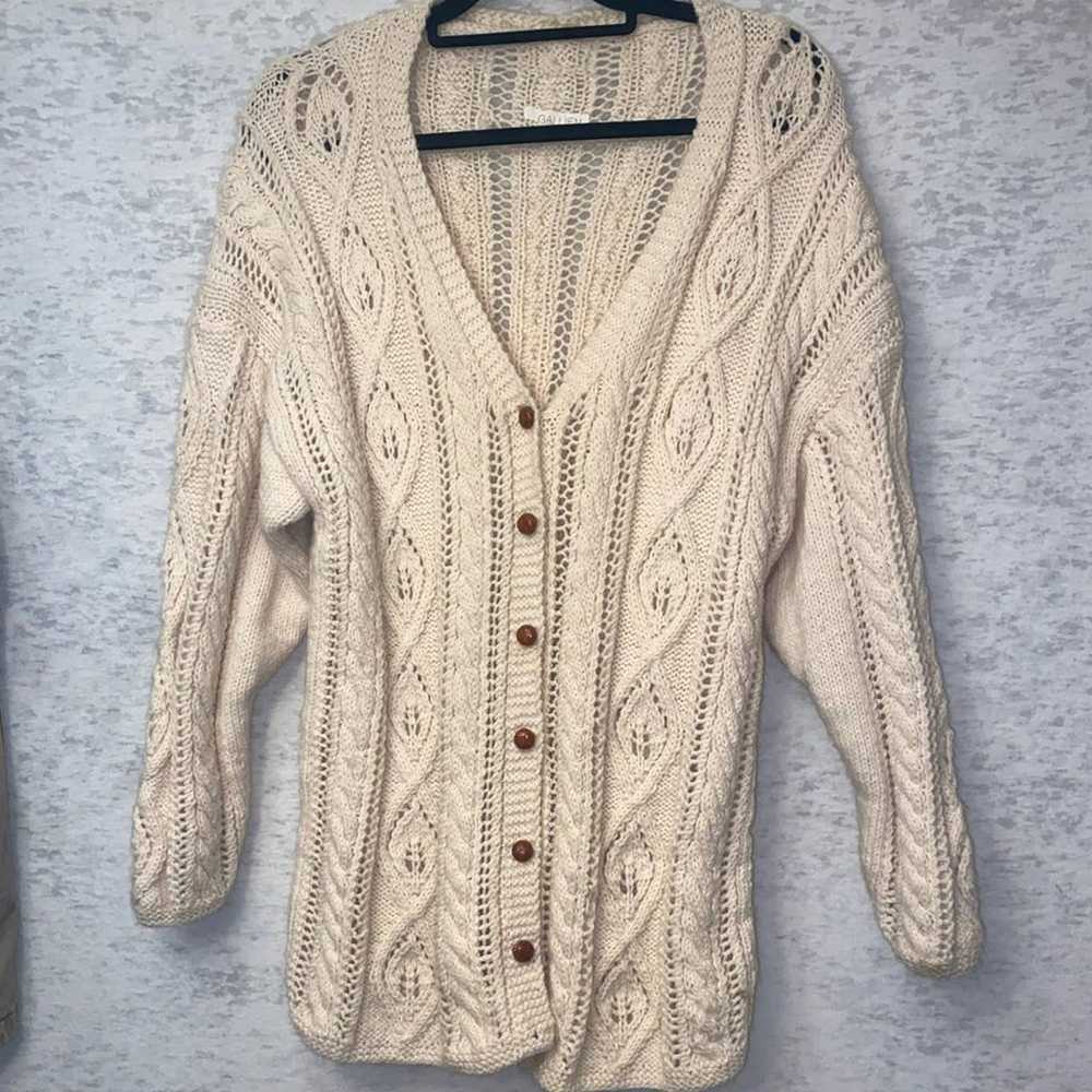 Chunky Cable Knit Cream Cardigan Sweater with Woo… - image 2