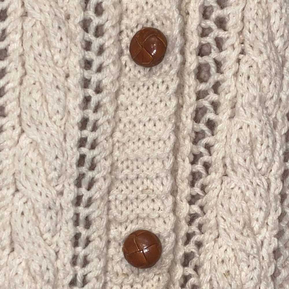 Chunky Cable Knit Cream Cardigan Sweater with Woo… - image 4