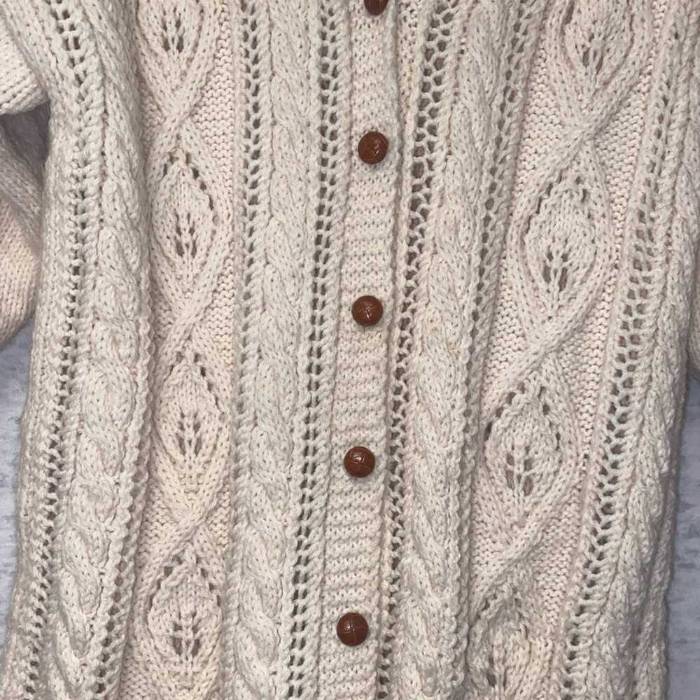 Chunky Cable Knit Cream Cardigan Sweater with Woo… - image 5