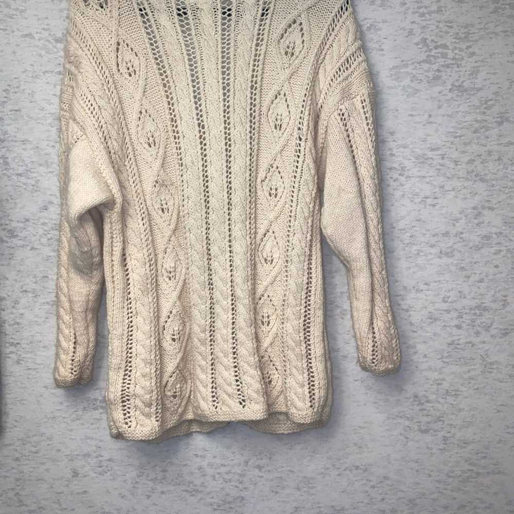 Chunky Cable Knit Cream Cardigan Sweater with Woo… - image 6