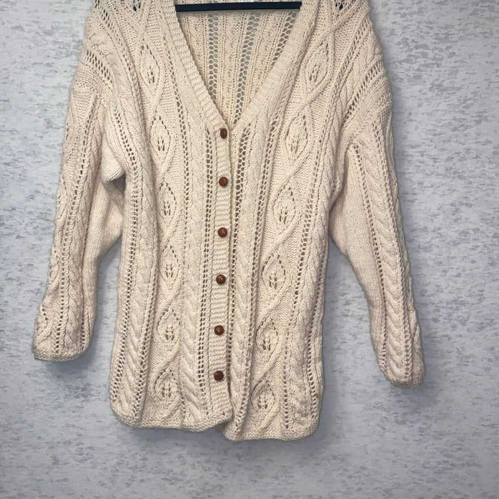 Chunky Cable Knit Cream Cardigan Sweater with Woo… - image 7