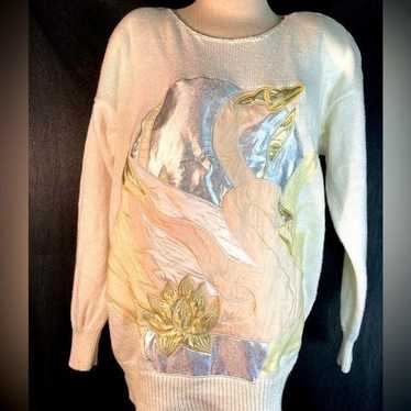 Vintage 80’s I. B. Diffusion ramie silk swan dove… - image 1