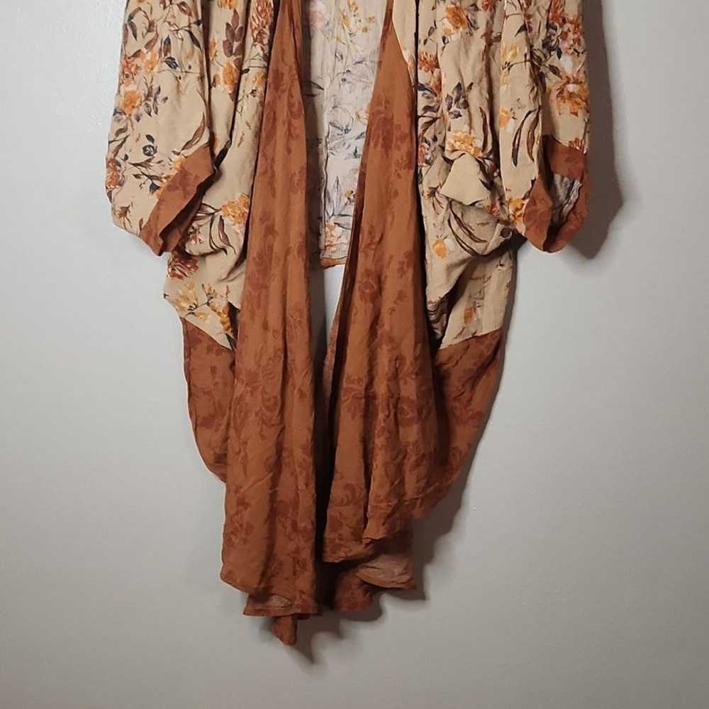 Burnt Orange Brown Cream Open Front Cardigan Flor… - image 4