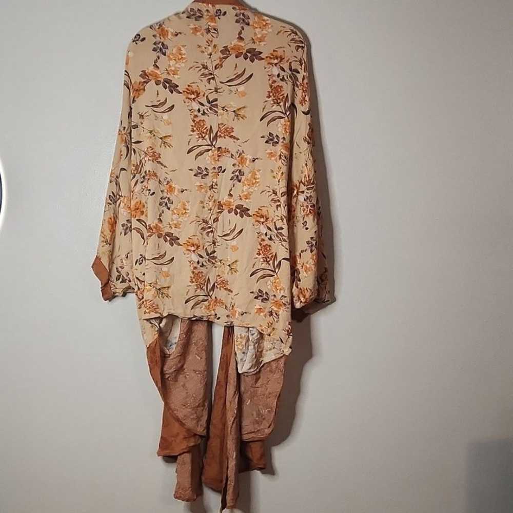 Burnt Orange Brown Cream Open Front Cardigan Flor… - image 7