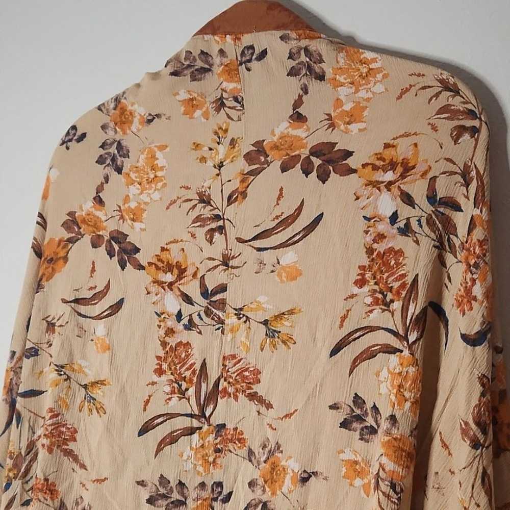 Burnt Orange Brown Cream Open Front Cardigan Flor… - image 8