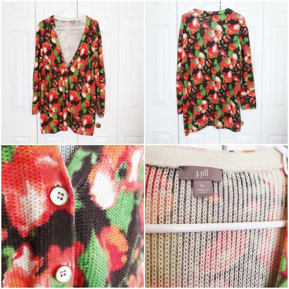 Vtg waffle textured floral boho cardigan - image 4