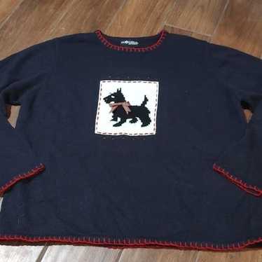 Vintage Sag Harbor XL navy knit Scottie dog sweat… - image 1