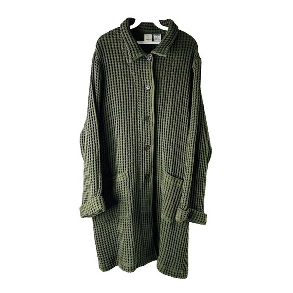 Vintage Womens 1XL Waffle Knit Long Cardigan Tuni… - image 1