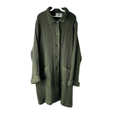 Vintage Womens 1XL Waffle Knit Long Cardigan Tuni… - image 1