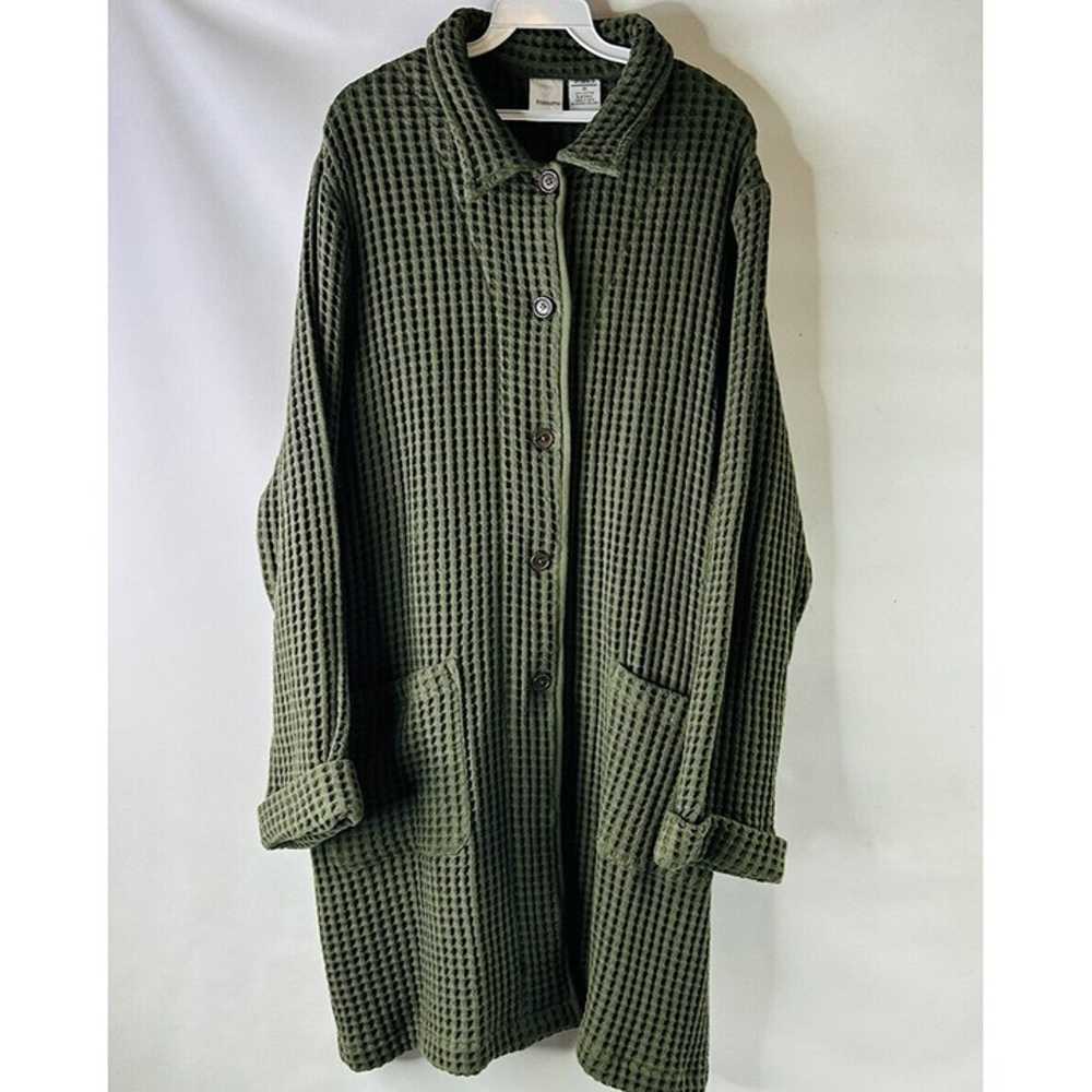 Vintage Womens 1XL Waffle Knit Long Cardigan Tuni… - image 2