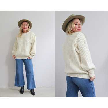 1980's Vintage Slouchy Cream & Wool Sweater // Wo… - image 1