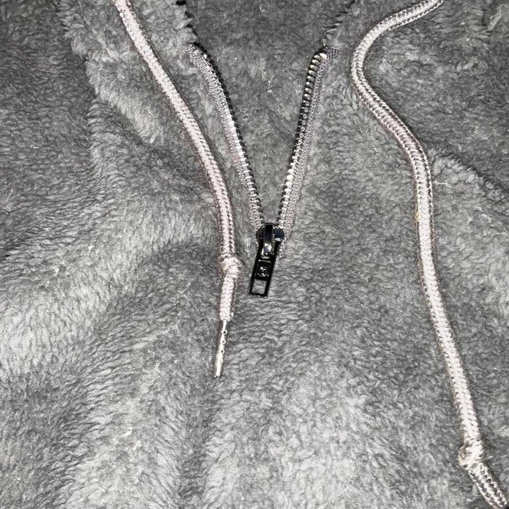 Grey fleece cropped hoodie half zip fuzzy sherpa … - image 3