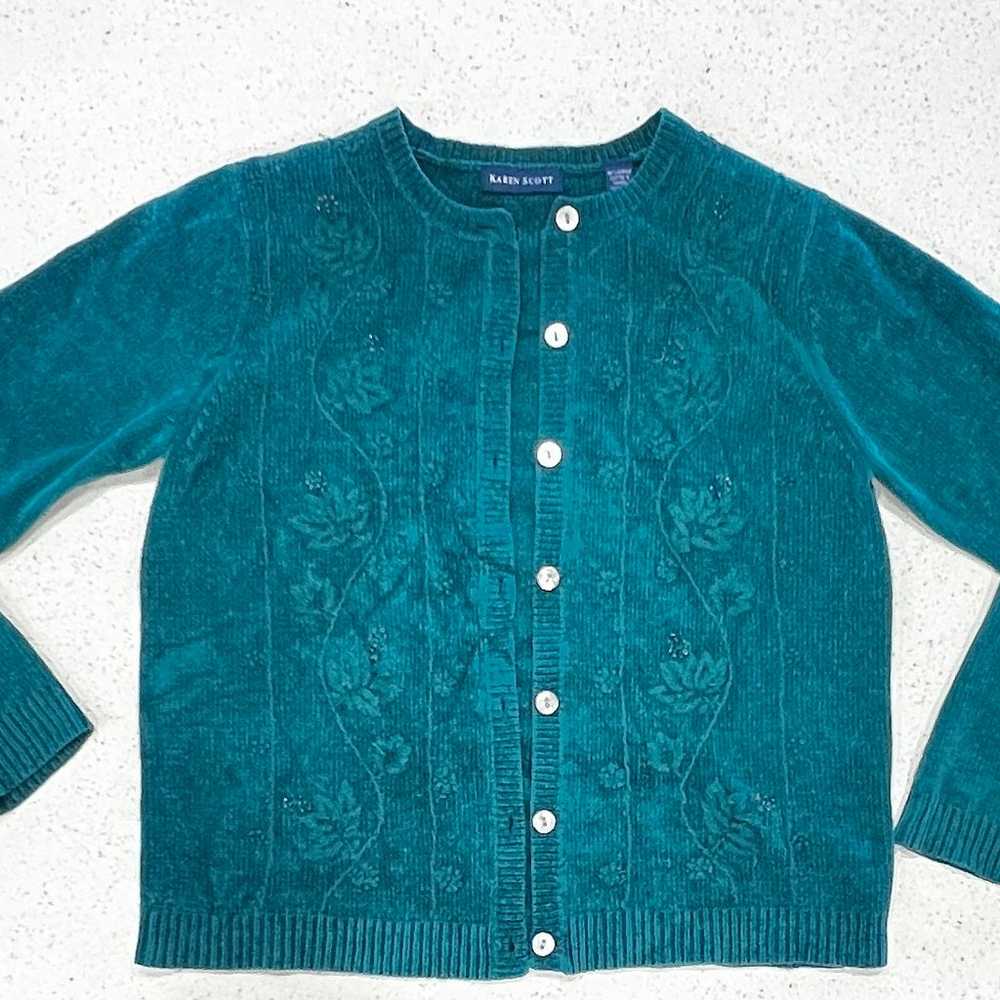 Karen Scott Pearlized Button Crewneck Cardigan Te… - image 1