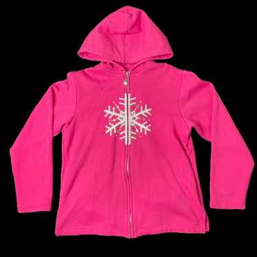 Vintage 90s Hot Pink Snowflake Zip Up Hoodie Quac… - image 1