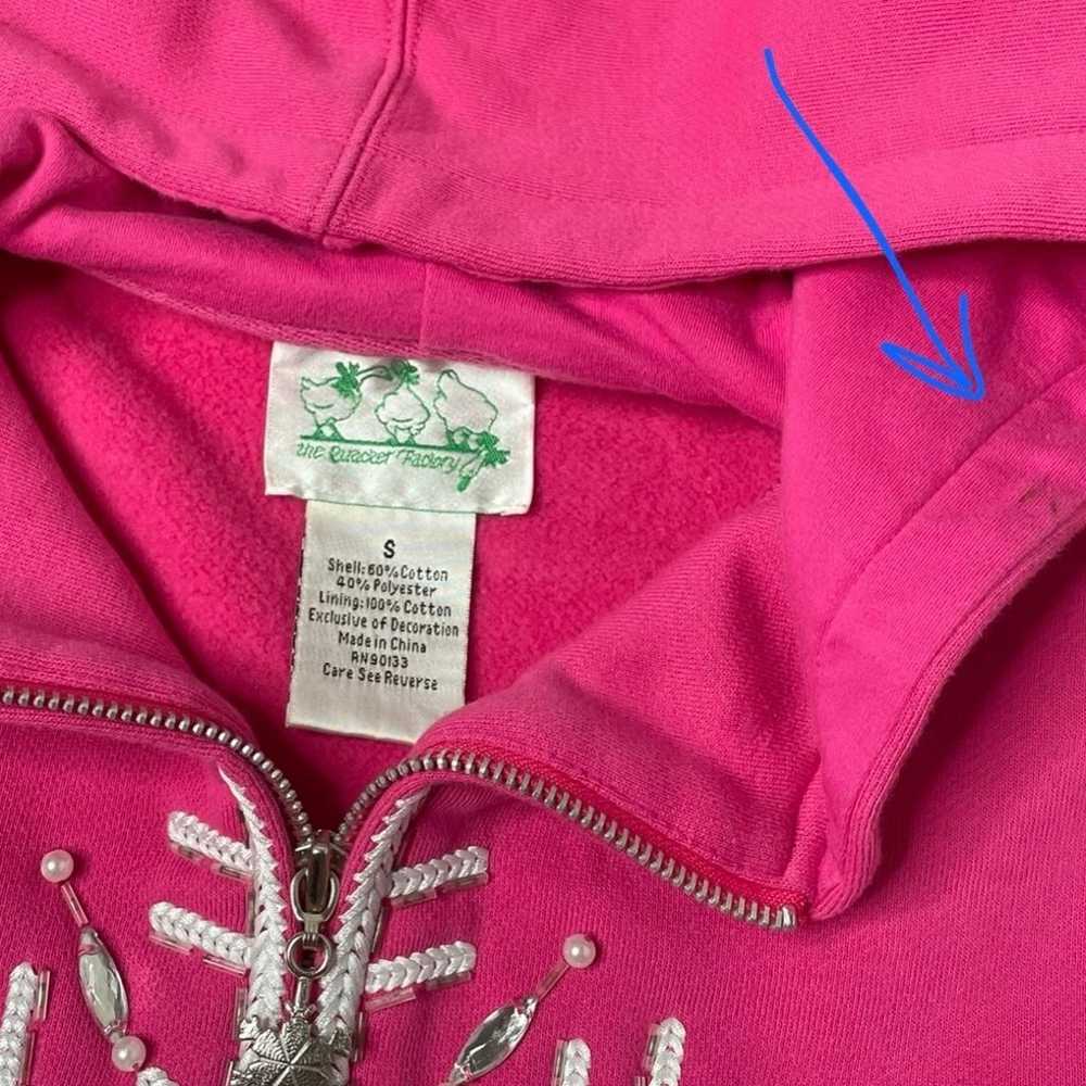 Vintage 90s Hot Pink Snowflake Zip Up Hoodie Quac… - image 4