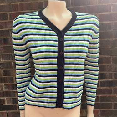 Karen Kane vintage green striped vneck button up … - image 1