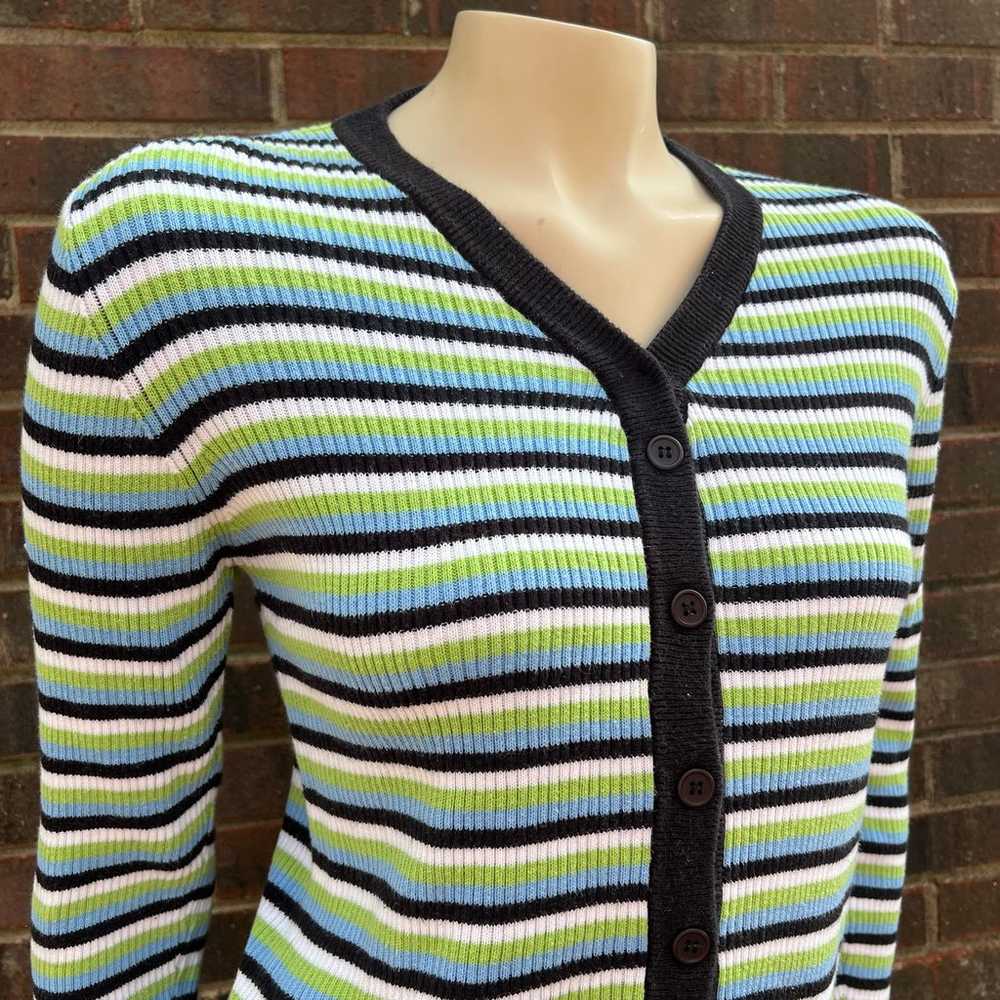 Karen Kane vintage green striped vneck button up … - image 2