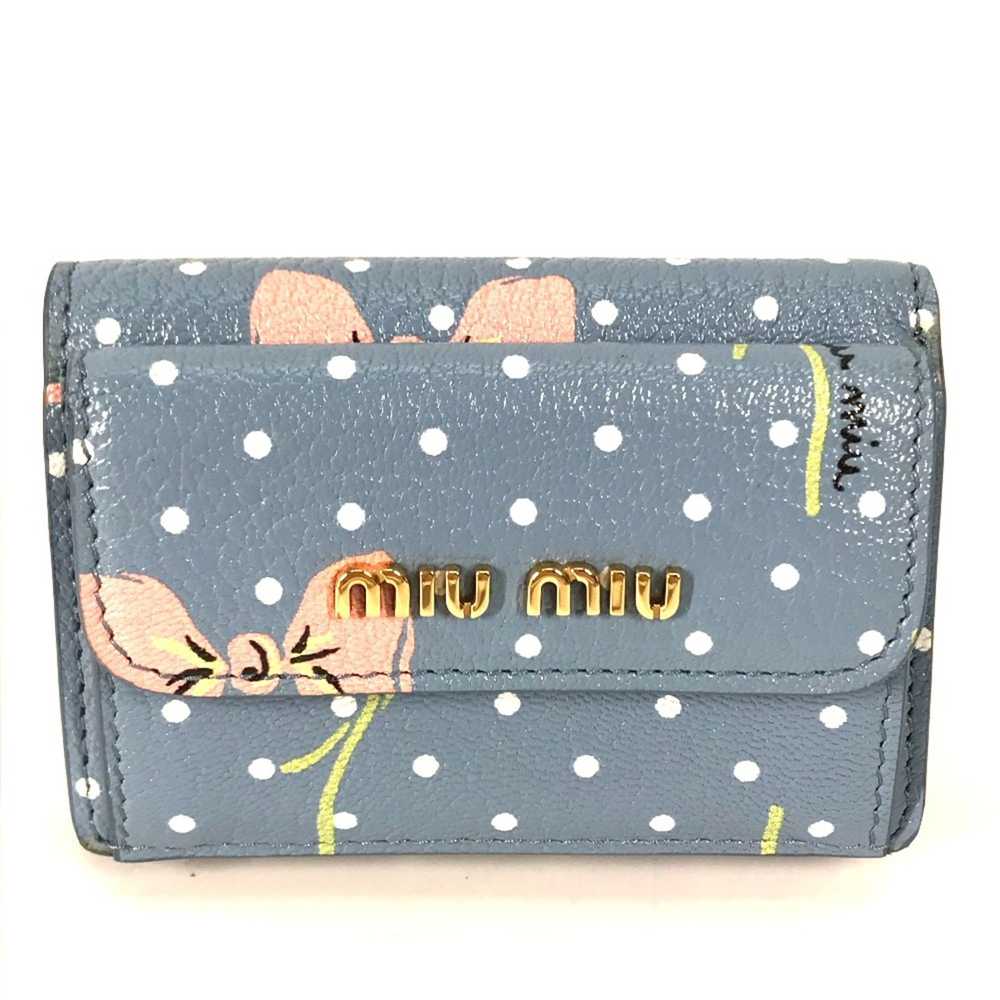 Miu Miu Miu Miu Logo flower Trifold Wallet Polka … - image 1