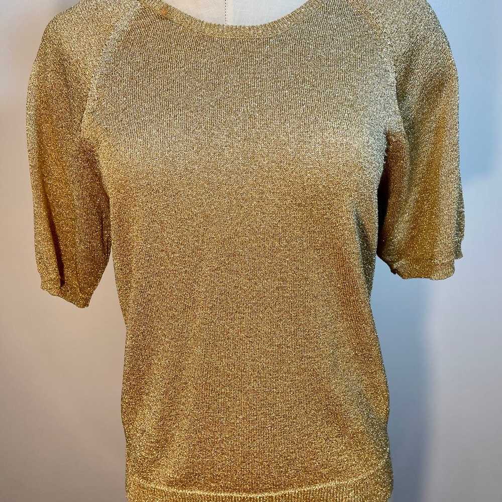 Vintage 80s Metallic Gold Short Sleeve Knit Sweat… - image 1