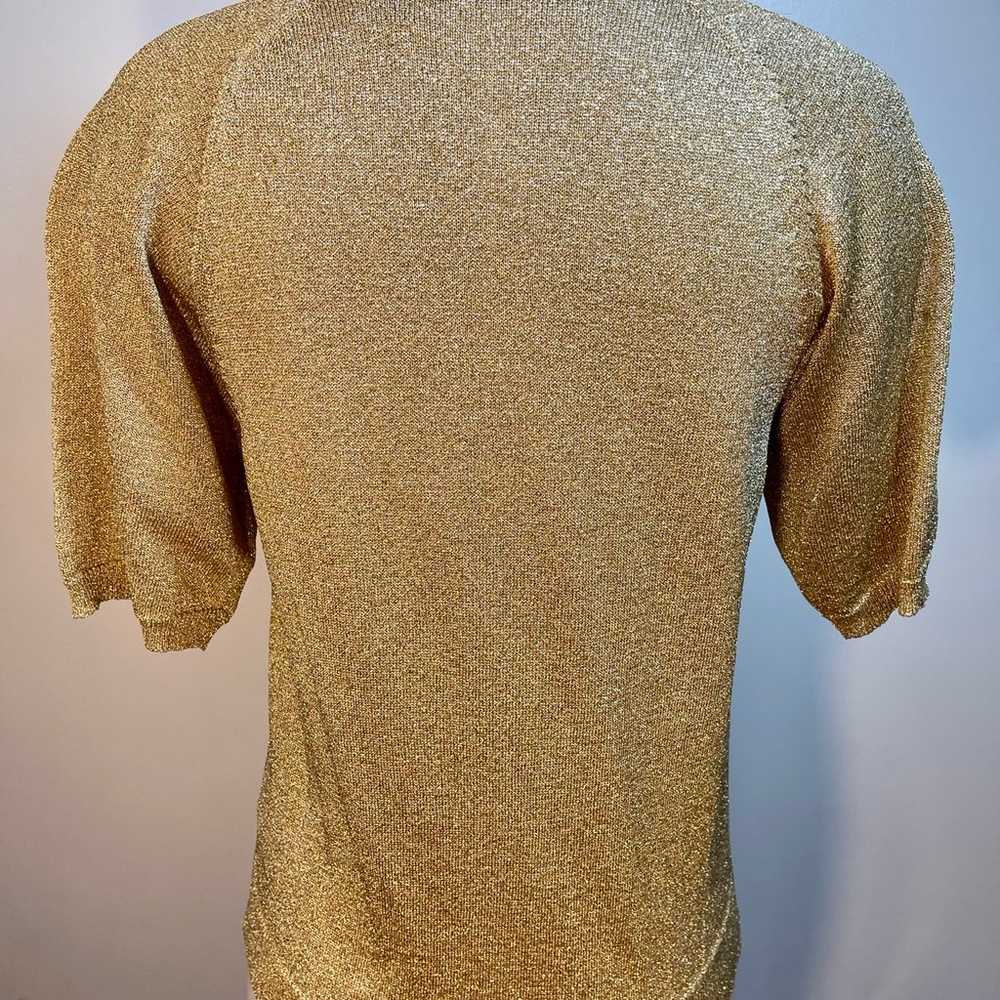 Vintage 80s Metallic Gold Short Sleeve Knit Sweat… - image 2