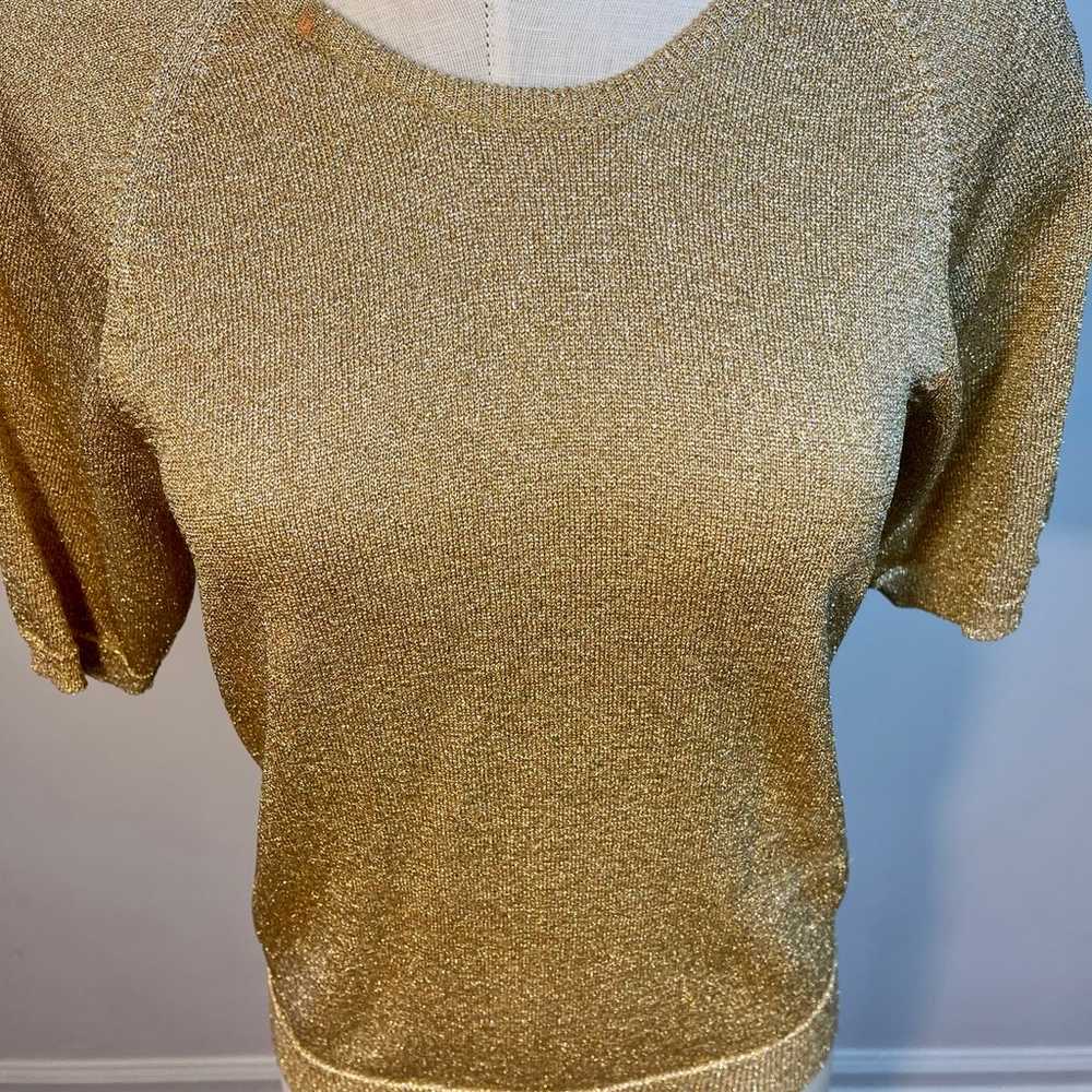 Vintage 80s Metallic Gold Short Sleeve Knit Sweat… - image 3