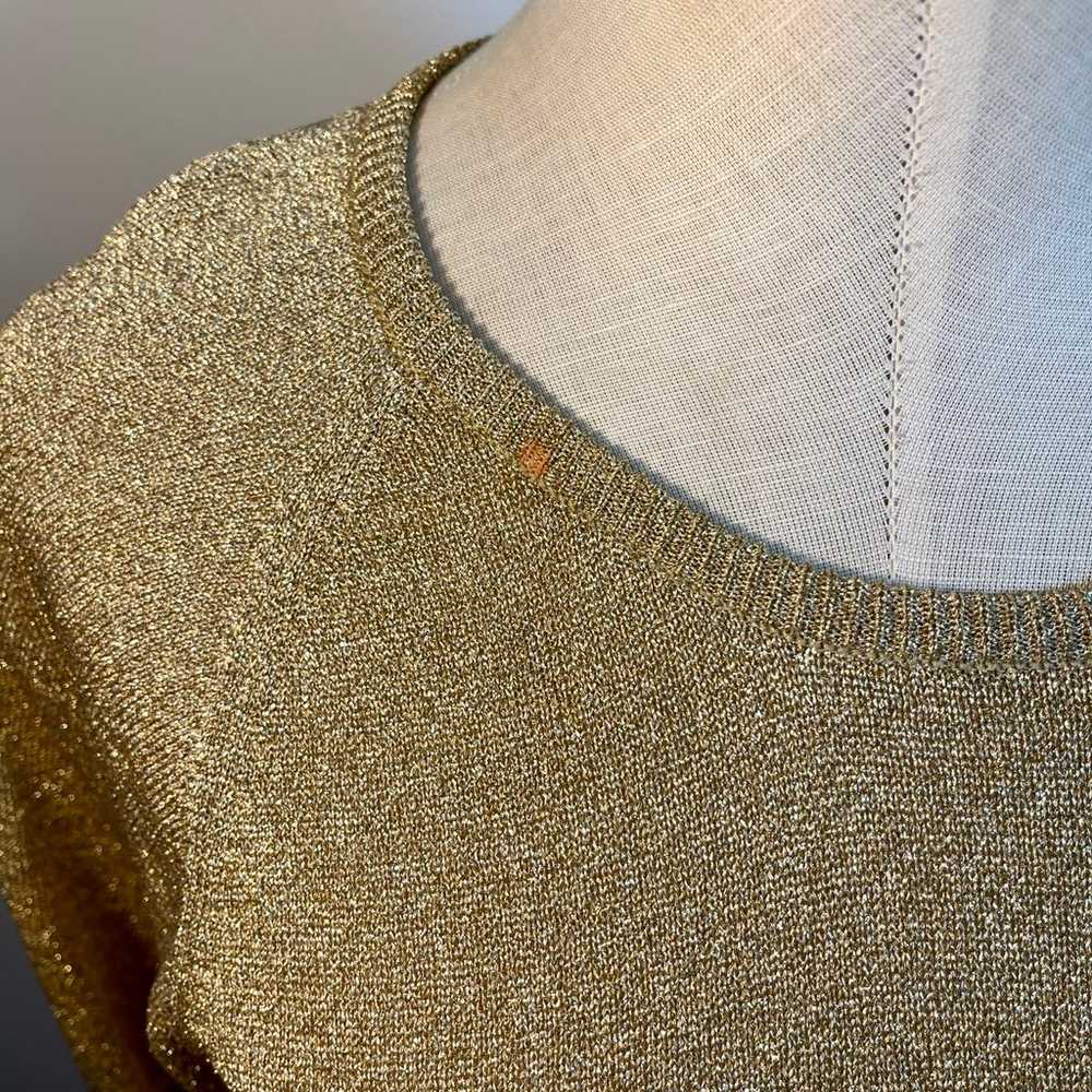 Vintage 80s Metallic Gold Short Sleeve Knit Sweat… - image 4