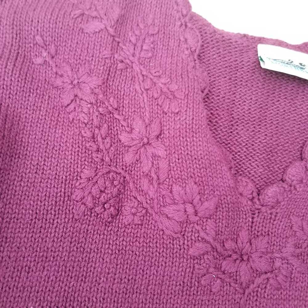 90s sweater burgundy floral embroidery S - image 2