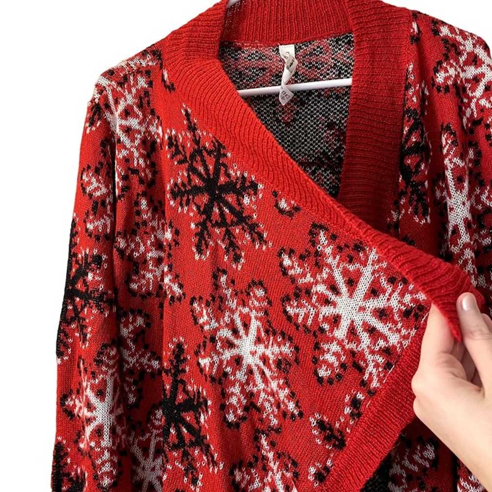 Bethany Mota snowflake red black white knit cardi… - image 6