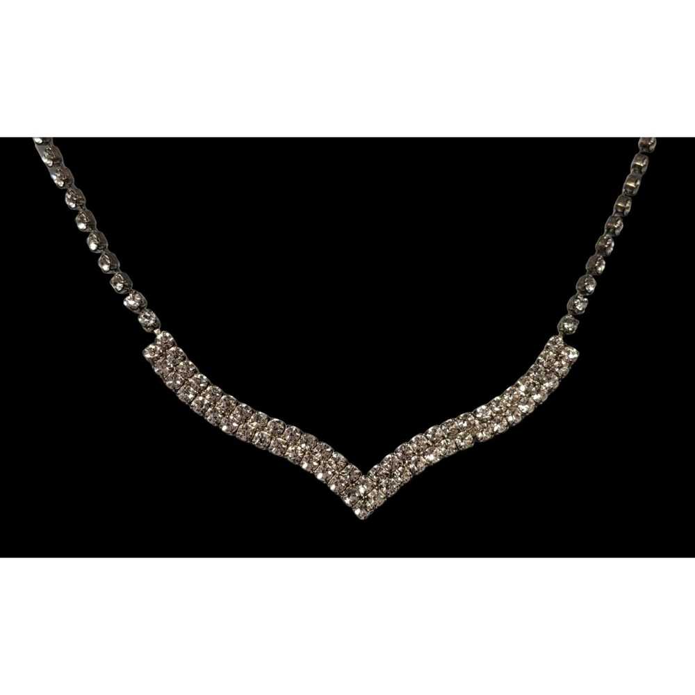 Other Vintage 90s Silver Chevron Rhinestone Neckl… - image 2