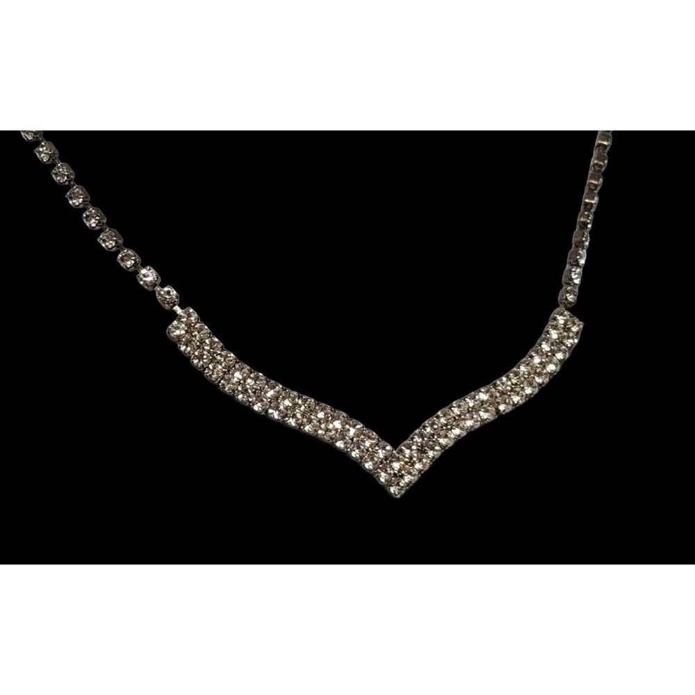 Other Vintage 90s Silver Chevron Rhinestone Neckl… - image 3