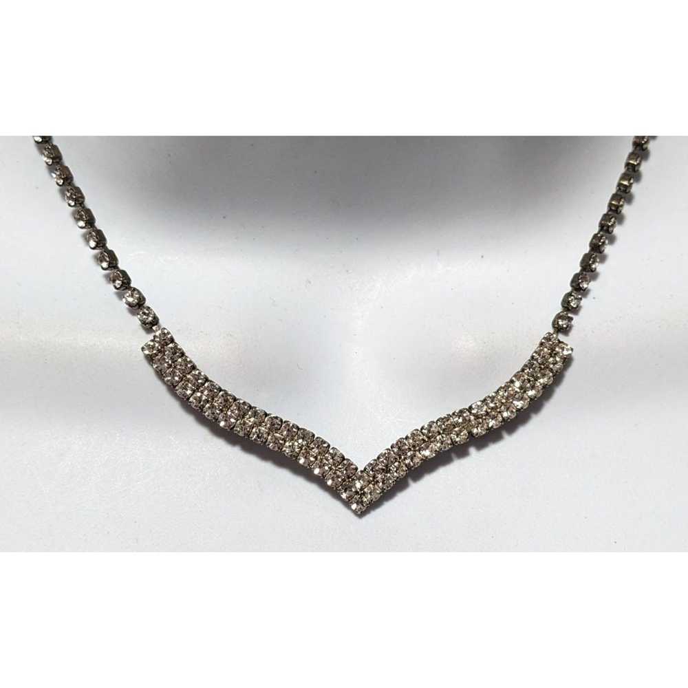 Other Vintage 90s Silver Chevron Rhinestone Neckl… - image 5