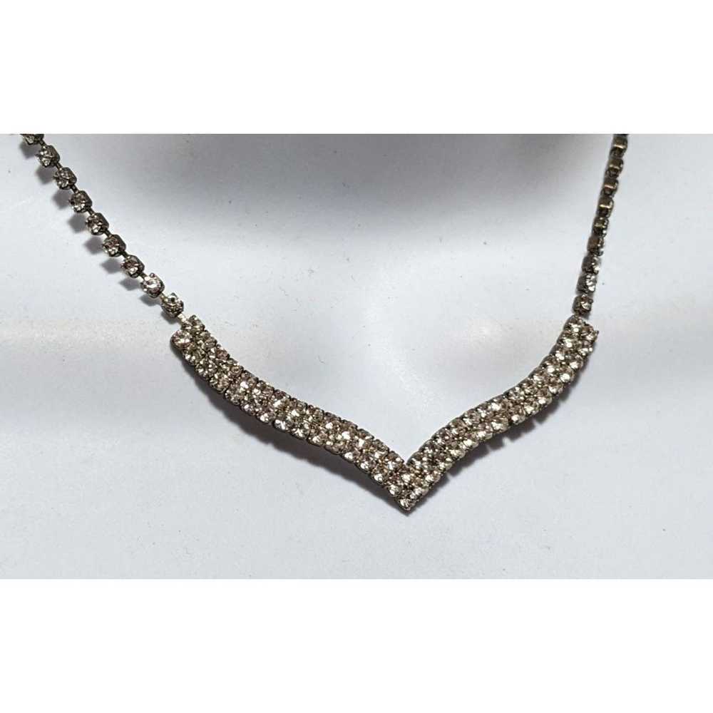 Other Vintage 90s Silver Chevron Rhinestone Neckl… - image 6