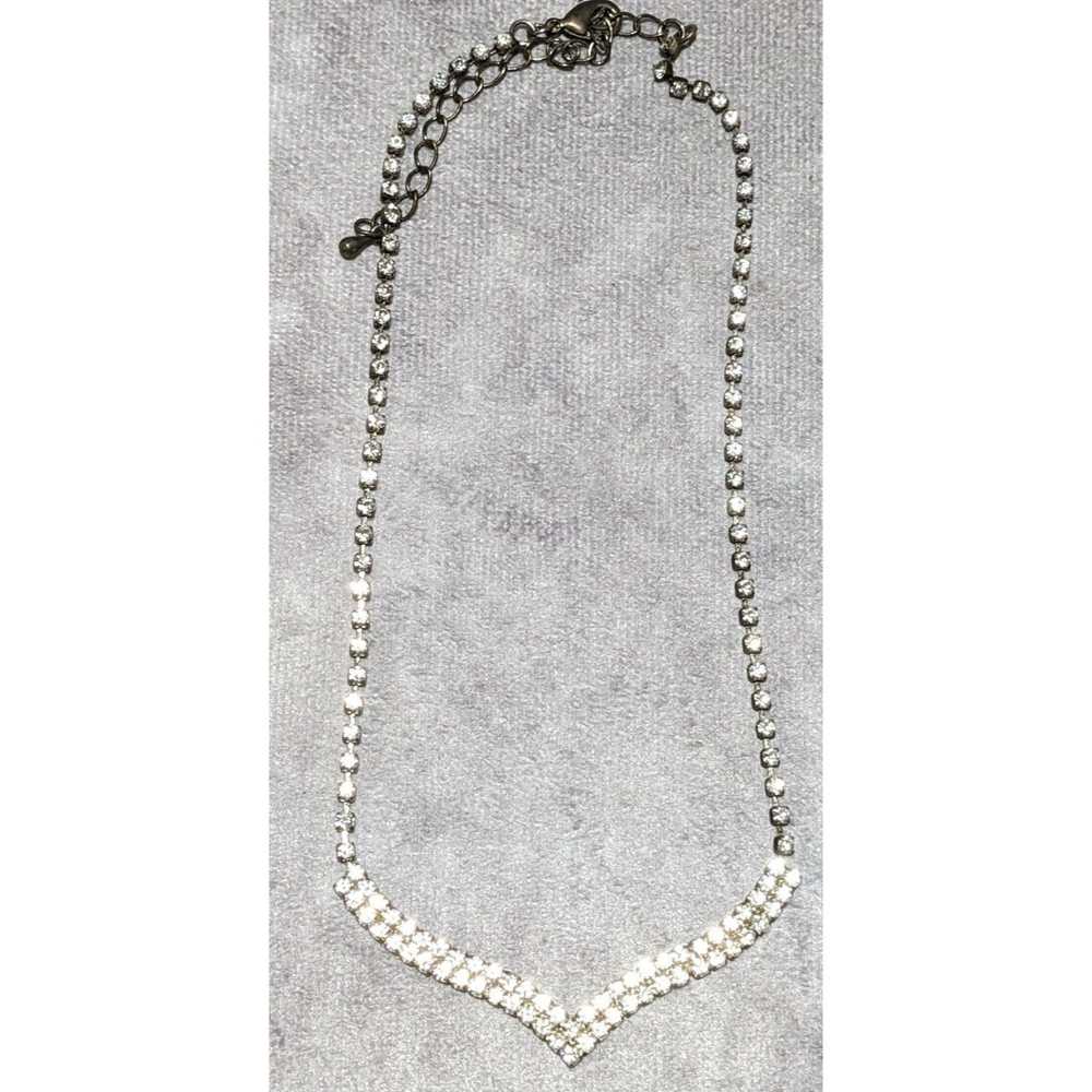 Other Vintage 90s Silver Chevron Rhinestone Neckl… - image 8