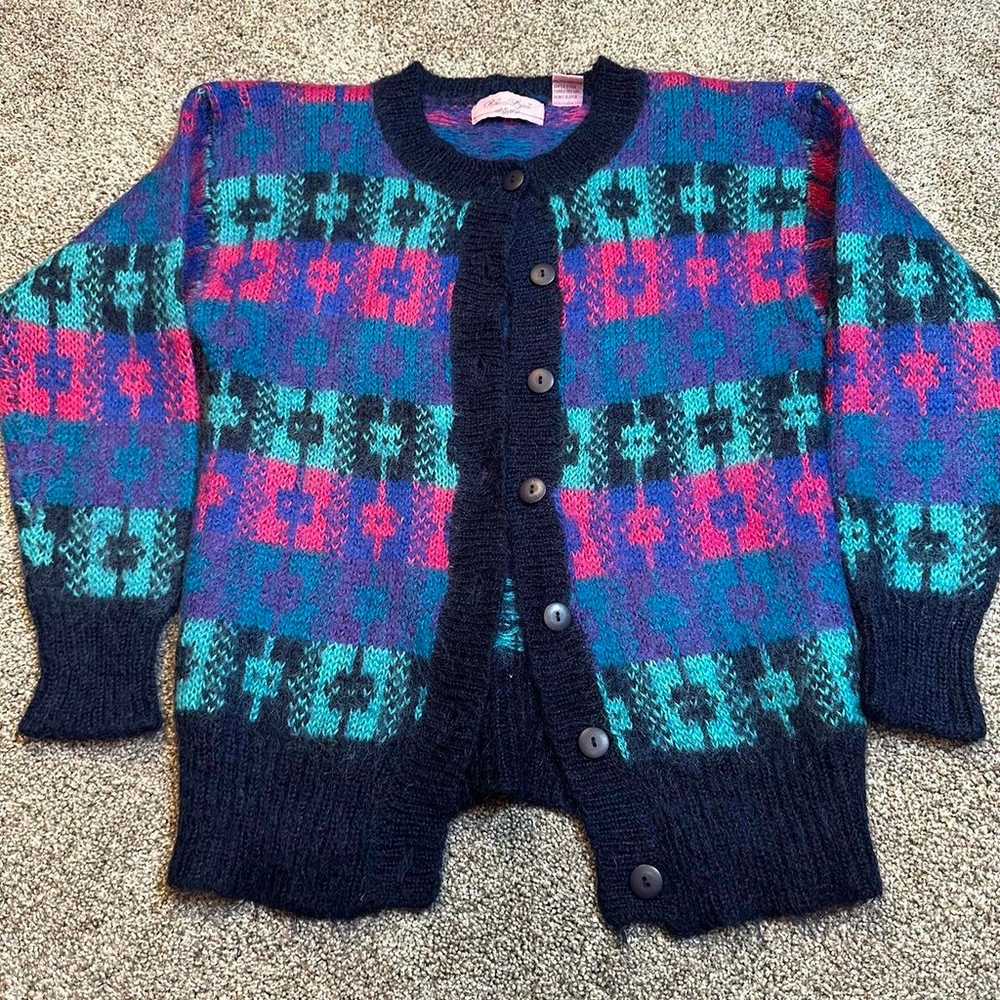 Vintage Multicolor Knitted Wool Blend cardigan - image 1