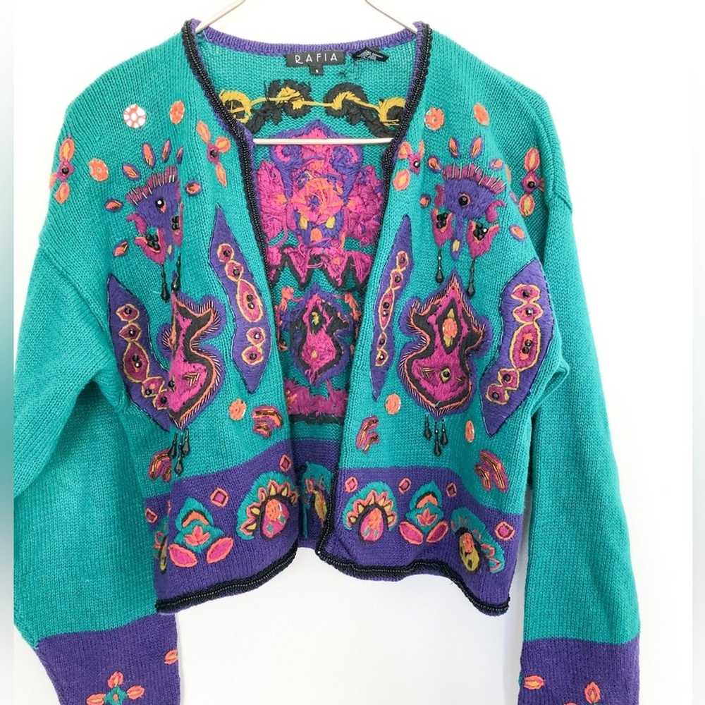 Vintage Beaded Cardigan Bold Embellished Sweater - image 1