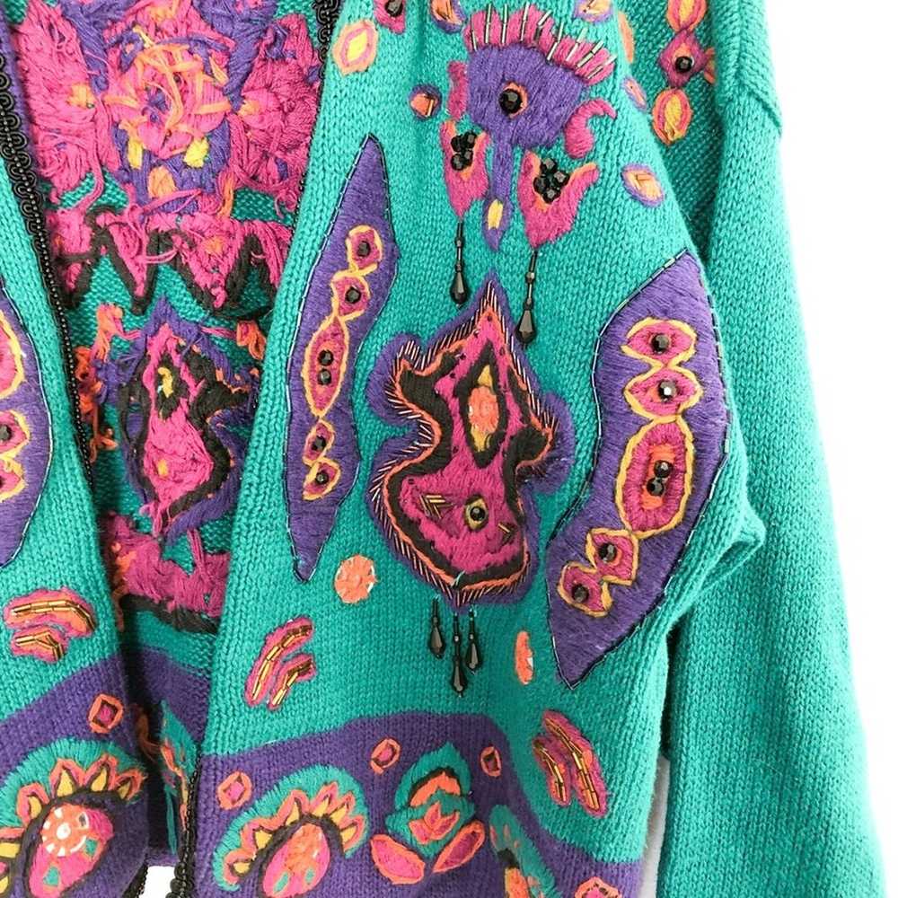 Vintage Beaded Cardigan Bold Embellished Sweater - image 3