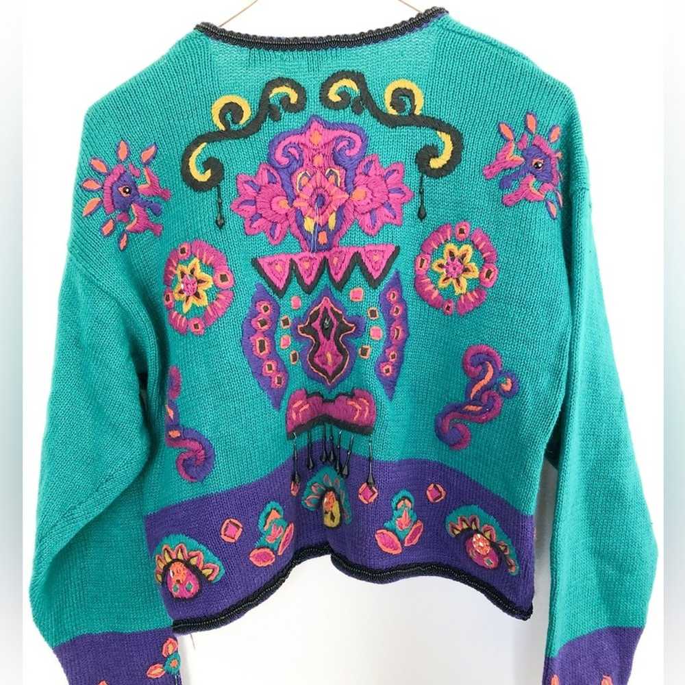 Vintage Beaded Cardigan Bold Embellished Sweater - image 6