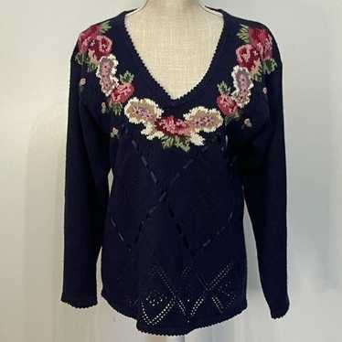 Vintage 80s's Jantzen Classics Floral Hand Embroi… - image 1