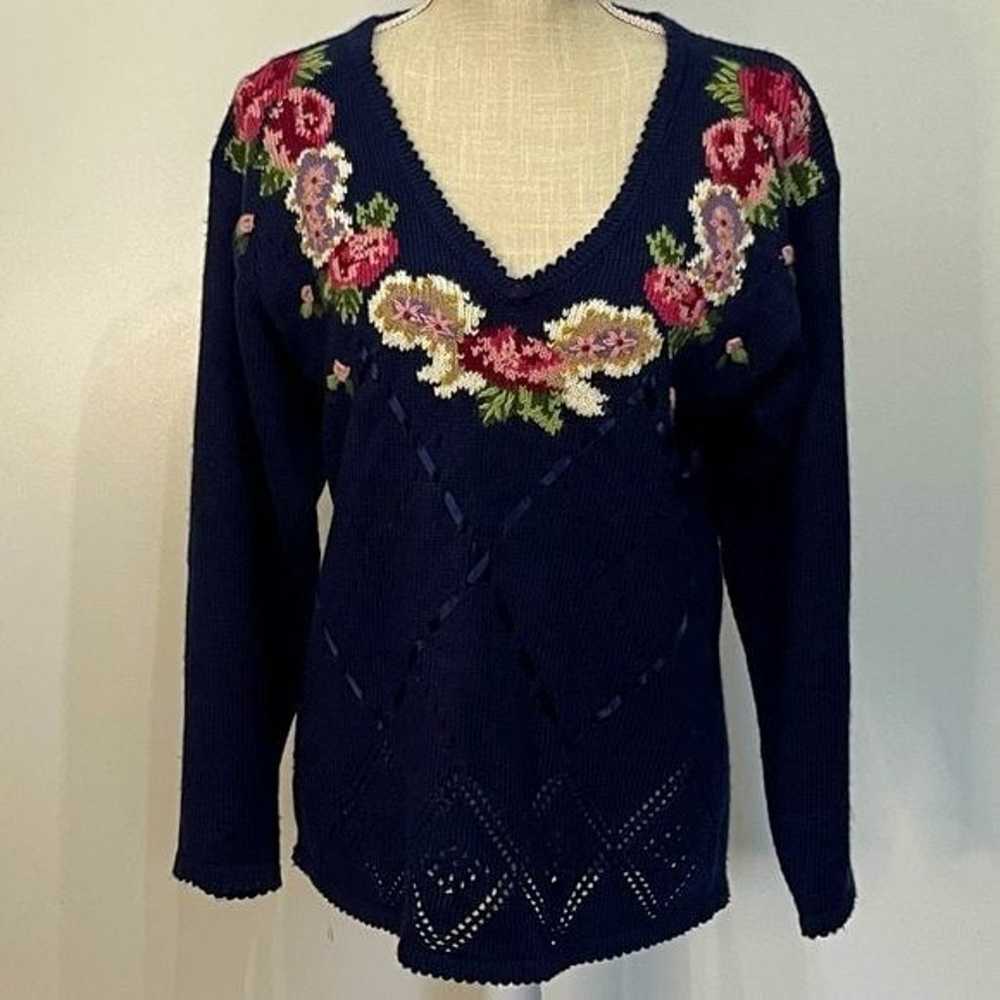 Vintage 80s's Jantzen Classics Floral Hand Embroi… - image 2